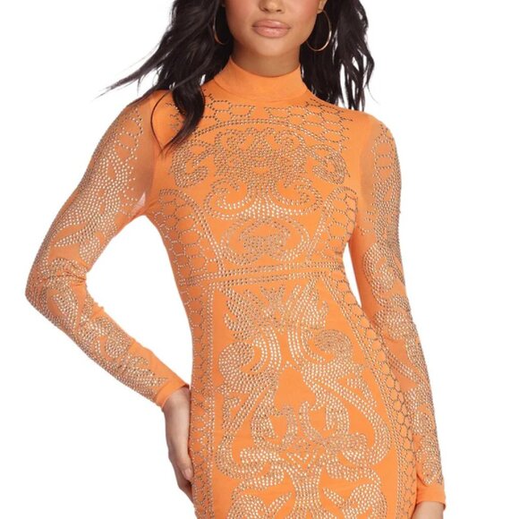 Y2K Windsor Orange Sequin Embellished Bodycon Dress - SIZE S - Like New! - Picture 2 of 8